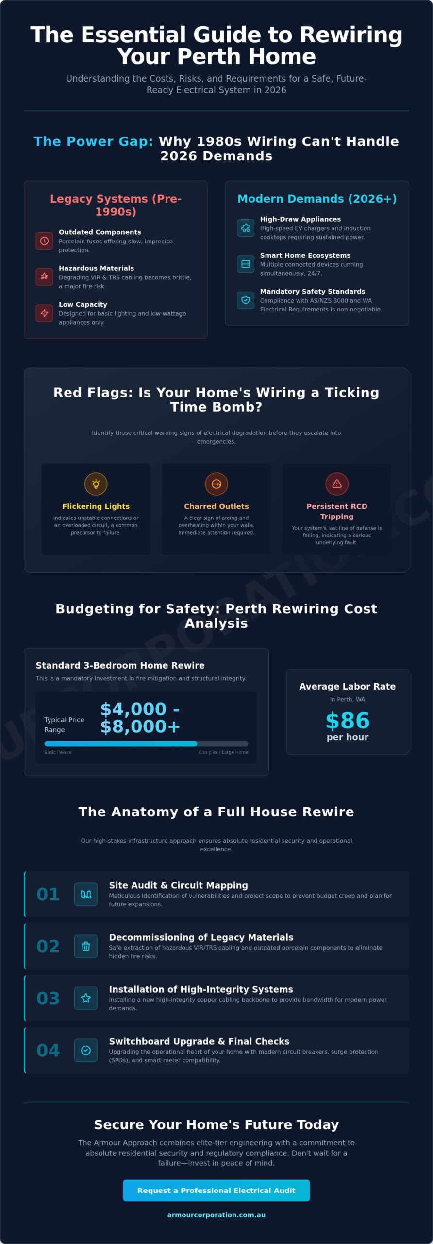Cost to Rewire a House in Perth WA: 2026 Homeowner’s Price & Safety Guide - Infographic