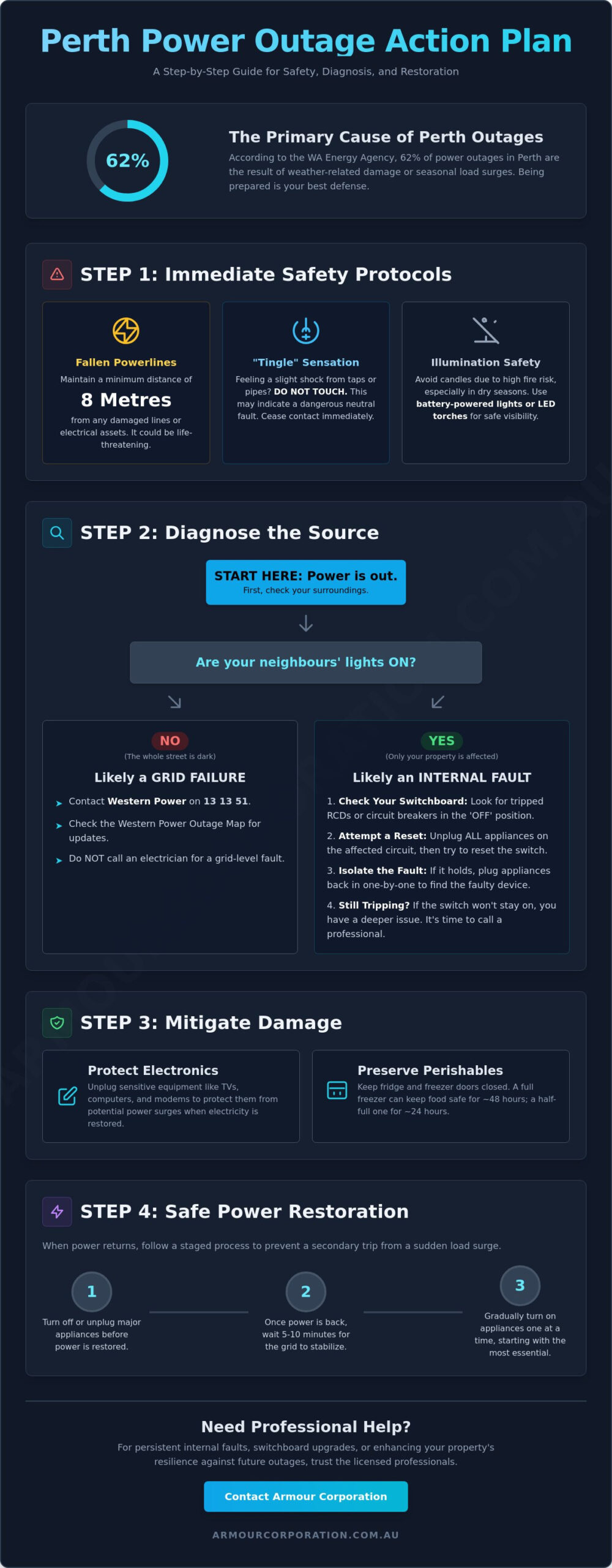 What to Do When the Power Goes Out in Perth: A Professional Response Guide - Infographic